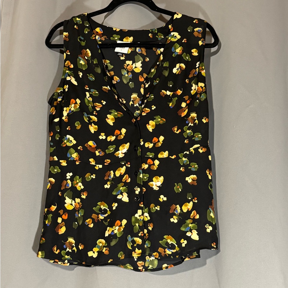 CAbi Black and Yellow Floral Blouse